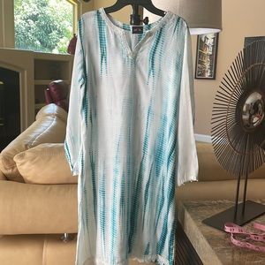 Tie die linen kurta with lace detailing